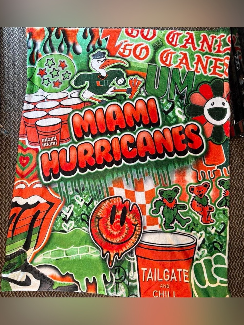 Miami Hurricanes Green & Orange Team Graphic Beach Towel